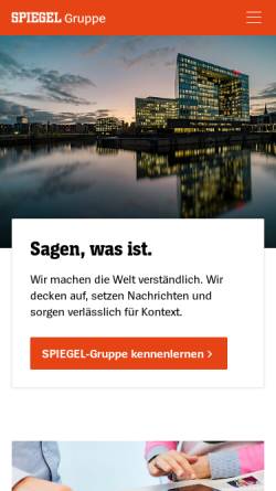 Vorschau der mobilen Webseite www.spiegelgruppe.de, Spiegel-Verlag Rudolf Augstein GmbH & Co. KG