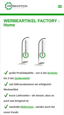 Vorschau der mobilen Webseite www.werbeartikel-factory.de, Werbeartikel Factory