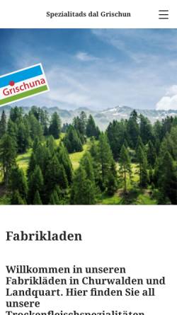 Vorschau der mobilen Webseite www.grischuna.ch, Grischuna - Fleischtrocknerei Churwalden AG