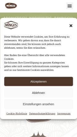 Vorschau der mobilen Webseite minges-kaffee.de, Minges Kaffee GmbH & Co. KG