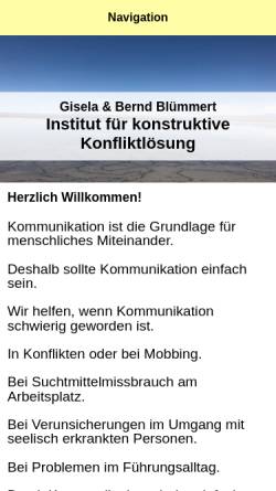 Vorschau der mobilen Webseite neu.bluemmert.net, Institut für konstruktive Konfliktlösung Gisela & Bernd Blümmert