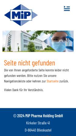 Vorschau der mobilen Webseite www.mip-pharma.de, MIP-Holding GmbH