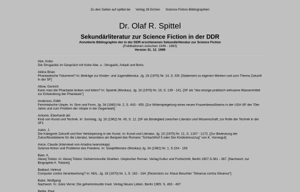 Vorschau von www.spittel.de, Sekundärliteratur zur Science Fiction in der DDR