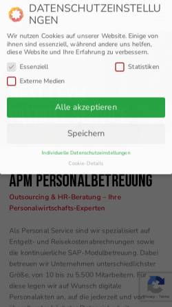 Vorschau der mobilen Webseite www.apm-service.de, APM Holding AG