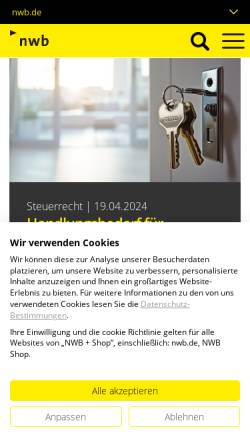 Vorschau der mobilen Webseite www.nwb.de, Verlag Neue Wirtschafts-Briefe GmbH & Co. KG