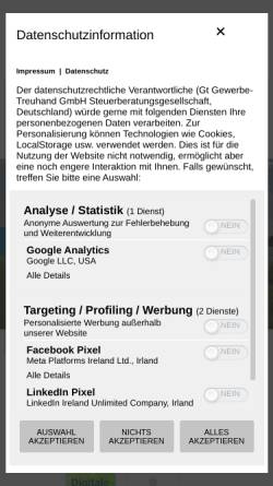 Vorschau der mobilen Webseite www.gewerbe-treuhand.de, GT Gewerbe-Treuhand GmbH - Steuerberatungsgesellschaft