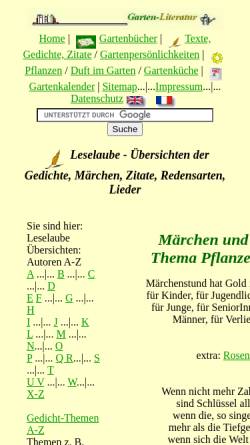 Vorschau der mobilen Webseite www.garten-literatur.de, Märchen um Pflanzen und Natur