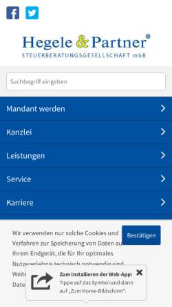 Vorschau der mobilen Webseite www.hegele-partner.de, Hegele & Partner Steuerberatungsgesellschaft mbB