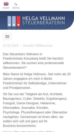 Vorschau der mobilen Webseite www.steuerberaterin-vellmann.de, Steuerkanzlei Vellmann