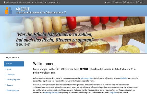 Vorschau von www.akzent-lohnsteuerhilfeverein.de, Akzent Lohnsteuerhilfeverein für Arbeitnehmer e.V.