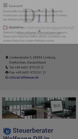 Vorschau der mobilen Webseite www.steuerberater-dill.de, Dill Revisions- und Betriebsberatungsgesellschaft mbH