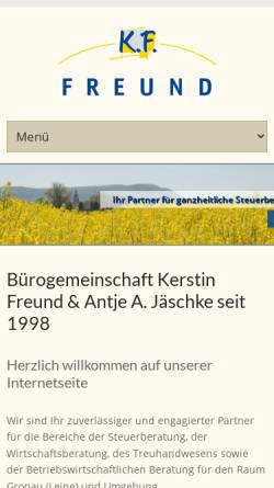Vorschau der mobilen Webseite www.steuerberatung-gronau.de, Steuerberatung Kerstin Freund und Antje A. Jäschke