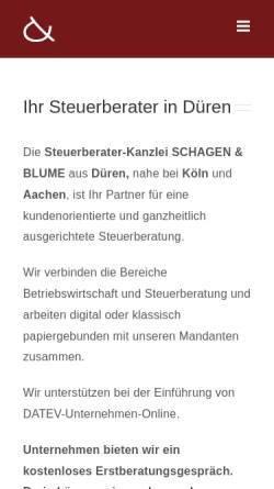 Vorschau der mobilen Webseite www.schagenundblume.de, Schragen und Blume Steuerberater-Partnerschaftsgesellschaft mbB
