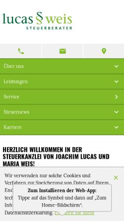 Vorschau der mobilen Webseite www.lucas-weis.de, Joachim Lucas und Maria Weis - Steuerberater