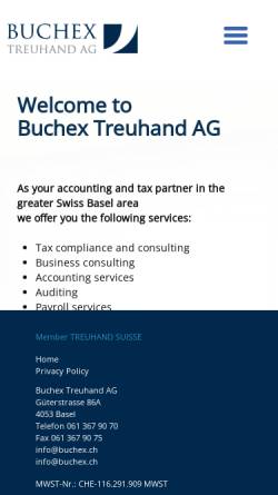 Vorschau der mobilen Webseite www.buchex.ch, Buchex Treuhand AG
