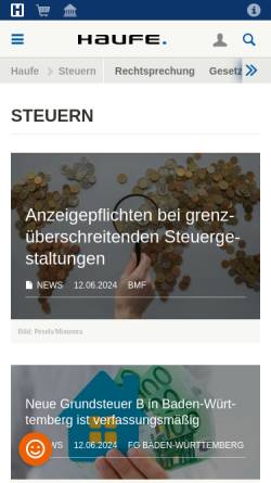 Vorschau der mobilen Webseite www.haufe.de, Haufe Steuern