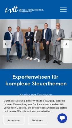 Vorschau der mobilen Webseite www.wtt.at, Wirtschaftstreuhand Tirol - Steuerberatungs GmbH &CoKG