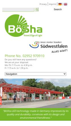 Vorschau der mobilen Webseite www.boesha.de, BöSha Technische Produkte GmbH & Co. KG