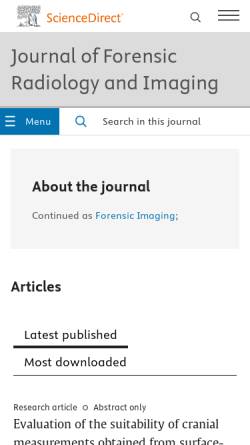 Vorschau der mobilen Webseite www.jofri.net, Journal of Forensic Radiology and Imaging - Elsevier