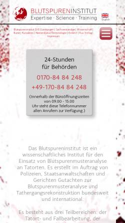 Vorschau der mobilen Webseite www.blutspureninstitut.com, Blutspureninstitut Dr. S. Brodbeck