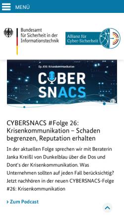 Vorschau der mobilen Webseite www.allianz-fuer-cybersicherheit.de, Allianz für Cyber-Sicherheit