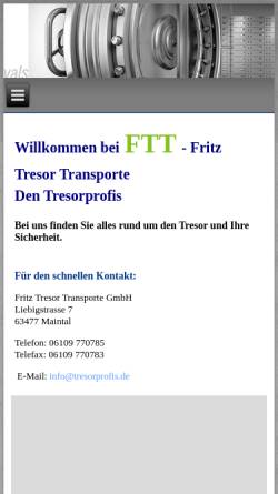 Vorschau der mobilen Webseite www.tresorprofis.de, FTT - Fritz Tresortransporte GmbH
