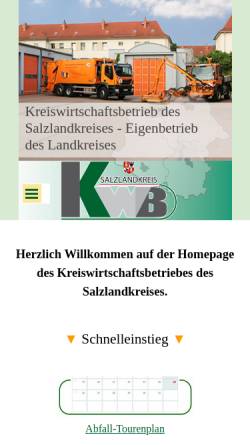 Vorschau der mobilen Webseite www.kwb-slk.de, Kreiswirtschaftsbetrieb des Salzlandkreises