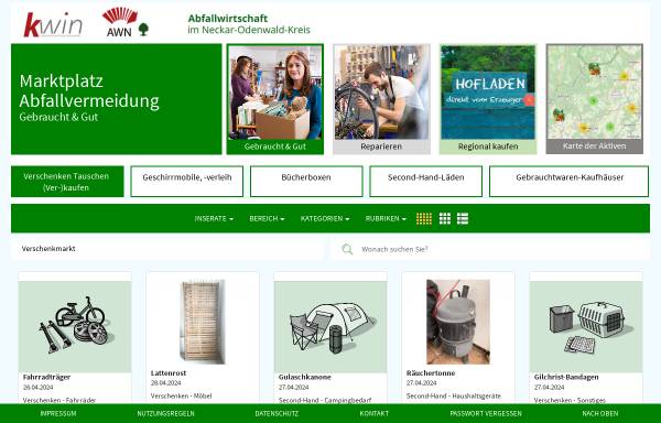 Vorschau von awn-verschenkmarkt.de, Abfallwirtschaftsgesellschaft des Neckar-Odenwald-Kreises mbH (AWN)