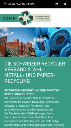 Vorschau der mobilen Webseite www.vsmr.ch, Stahl- und Metall-Recycling Schweiz (VSMR)
