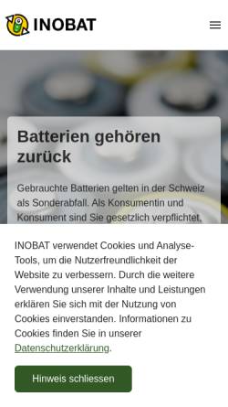 Vorschau der mobilen Webseite www.inobat.ch, Inobat.- Interessenorganisation Batterieentsorgung