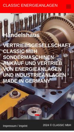 Vorschau der mobilen Webseite www.classic-mbh.de, Vertriebsgesellschaft Classic mbH Sondermaschinen