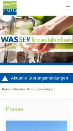 Vorschau der mobilen Webseite www.wvr.de, Wasserversorgung Rheinhessen-Pfalz GmbH