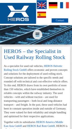Vorschau der mobilen Webseite www.heros-rail.com, Heros Helvetic Rolling Stock GmbH und Heros America Middle-East Asia GmbH