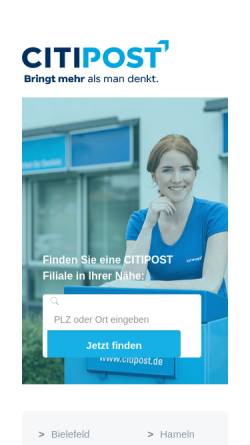 Vorschau der mobilen Webseite www.citipost.de, CITIPOST Gesellschaft für Kurier- und Postdienstleistungen mbH