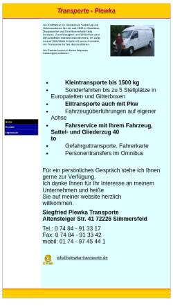 Vorschau der mobilen Webseite plewka-transporte.de, Plewka, Siegfried