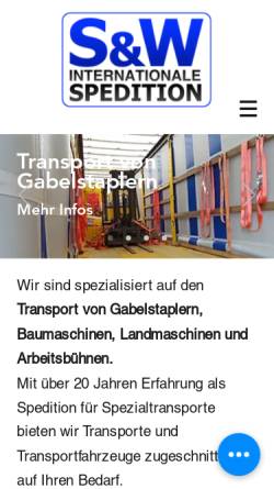 Vorschau der mobilen Webseite www.staplertransport.de, S&W Internationale Spedition