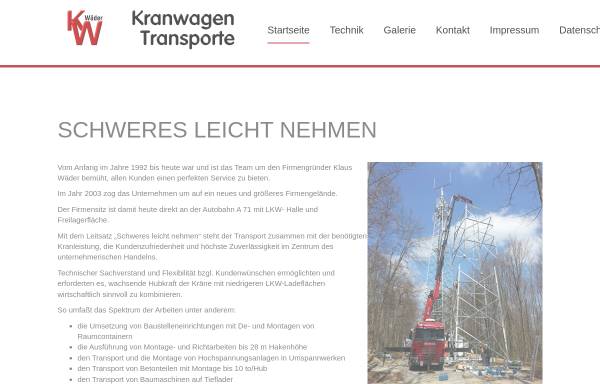 Vorschau von www.kranwagen-waeder.de, Kranwagentransporte Geschwenda - Inh. Rosmarie Wäder