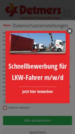 Vorschau der mobilen Webseite www.detmers.de, Spedition Detmers-Transport GmbH