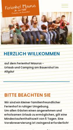 Vorschau der mobilen Webseite maurus.de, Ferienhof Maurus