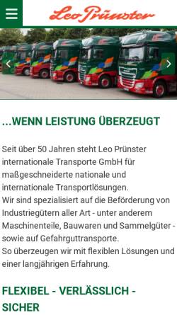Vorschau der mobilen Webseite www.pruenster-transporte.de, Leo Prünster Int. Transporte GmbH