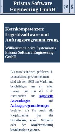 Vorschau der mobilen Webseite www.prisma-software.de, Prisma Software Engineering GmbH - Lagerverwaltungssystem, Materialflussrechner, Individualsoftware