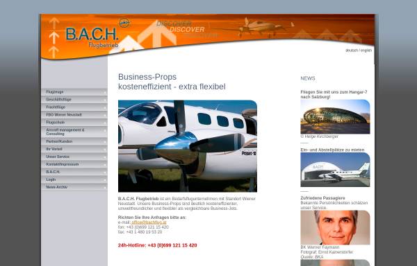 Vorschau von www.bachflug.at, B.A.C.H. Flugbetriebsgesellschaft m.b.H.