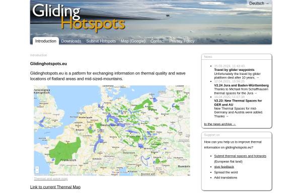 Vorschau von www.glidinghotspots.eu, Gliding Hotspots by Christoph Klein und Friedrich Preuß