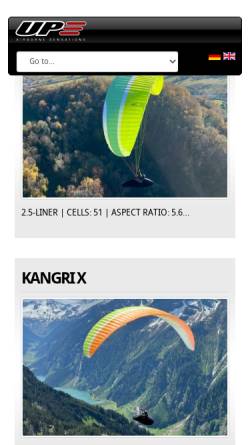 Vorschau der mobilen Webseite www.up-paragliders.com, UP International GmbH