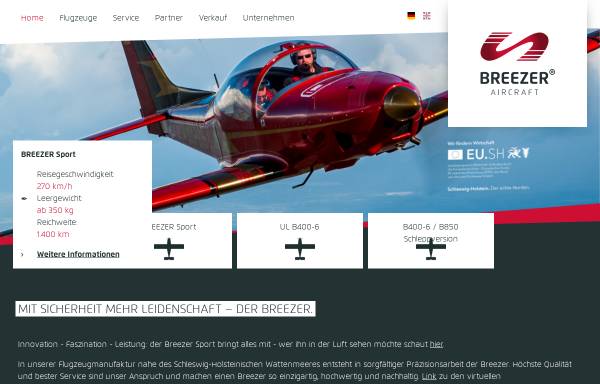 Vorschau von www.breezeraircraft.de, Breezer Aircraft GmbH & Co.KG