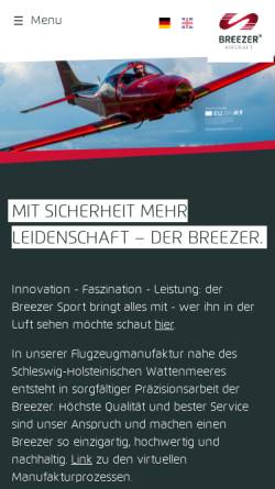 Vorschau der mobilen Webseite www.breezeraircraft.de, Breezer Aircraft GmbH & Co.KG