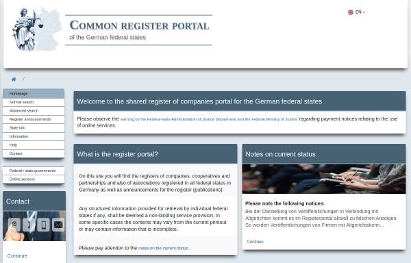 Vorschau von www.handelsregister.de, Registerportal der Länder