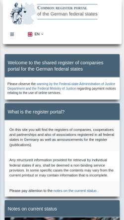 Vorschau der mobilen Webseite www.handelsregister.de, Registerportal der Länder