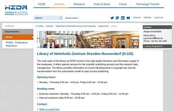 Vorschau von www.hzdr.de, Bibliothek des Helmholtz-Zentrums Dresden-Rossendorf
