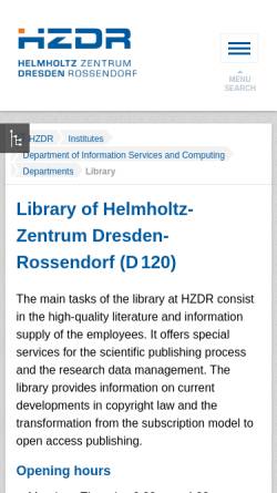 Vorschau der mobilen Webseite www.hzdr.de, Bibliothek des Helmholtz-Zentrums Dresden-Rossendorf